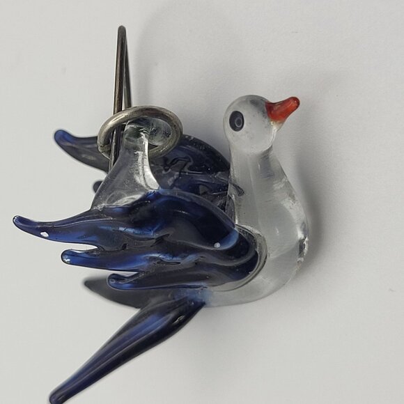 Vintage Glass Bird Dangle Drop Earrings Cobalt Blue & Clear Handcrafted - Picture 6 of 6
